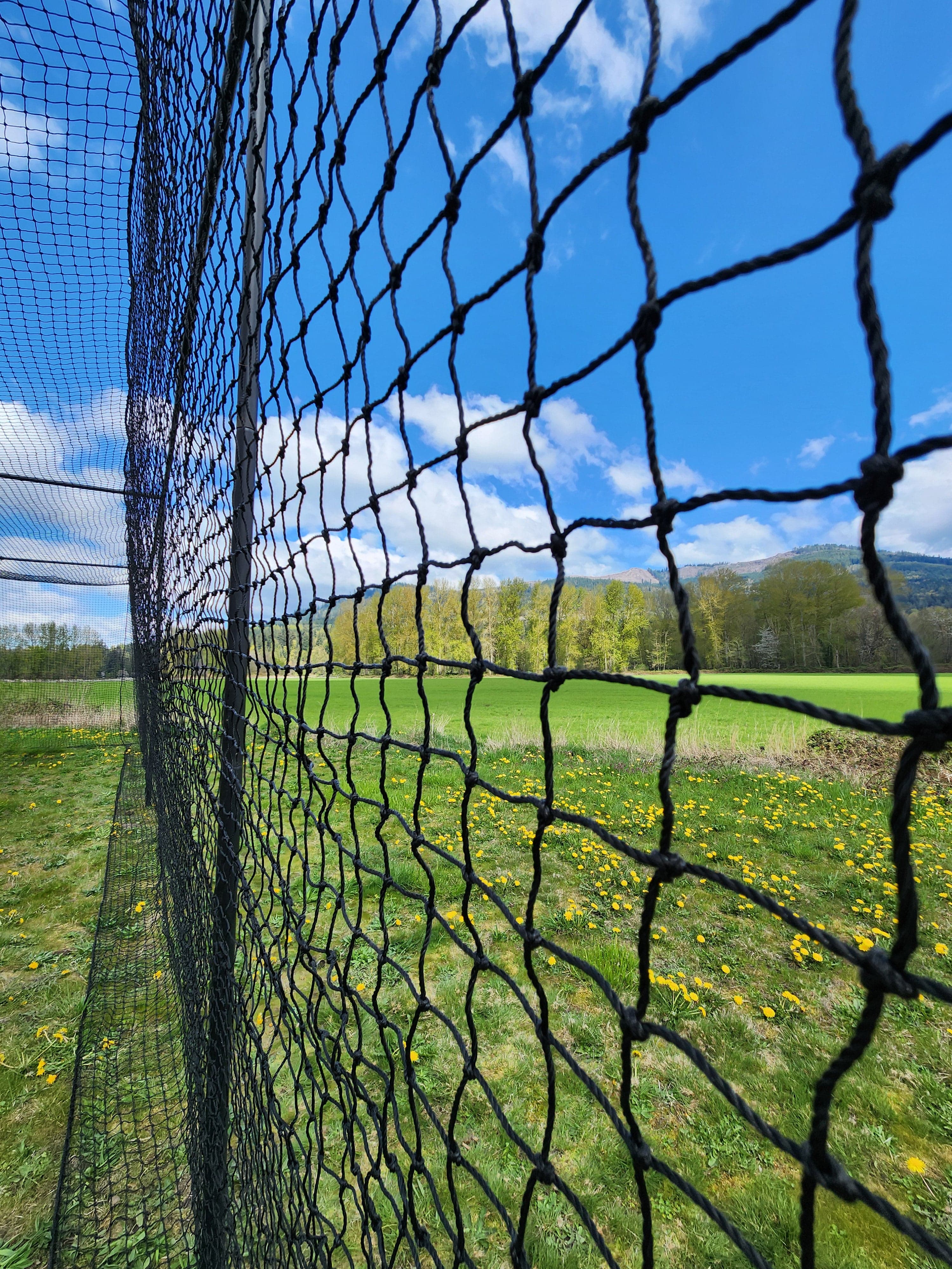 Close up view of batting cage netting meshes