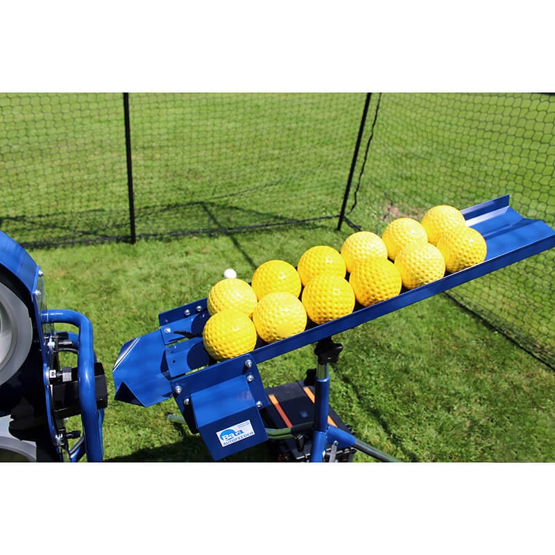 20-Bb / 15-Sb Combination Auto Feeder loaded with yellow softballs