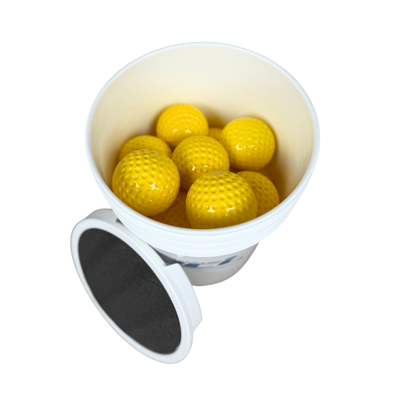 Bucket of 24 Pitching Machine Softballs – 6 Gallon with Foam Seat Lid
