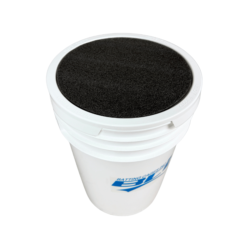 Bucket of 24 Pitching Machine Softballs – 6 Gallon with Foam Seat Lid