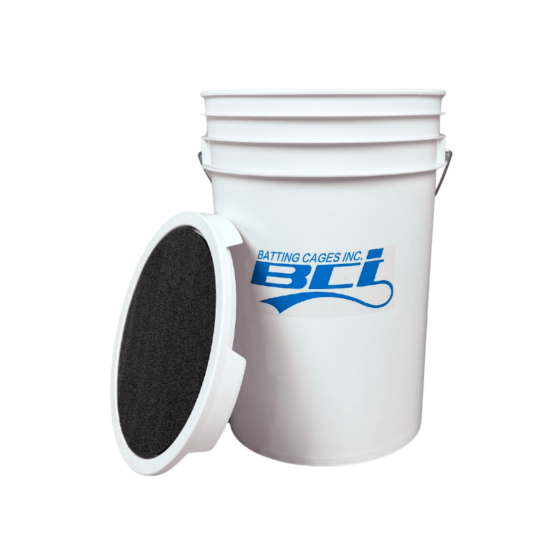 Bucket of 24 Pitching Machine Softballs – 6 Gallon with Foam Seat Lid