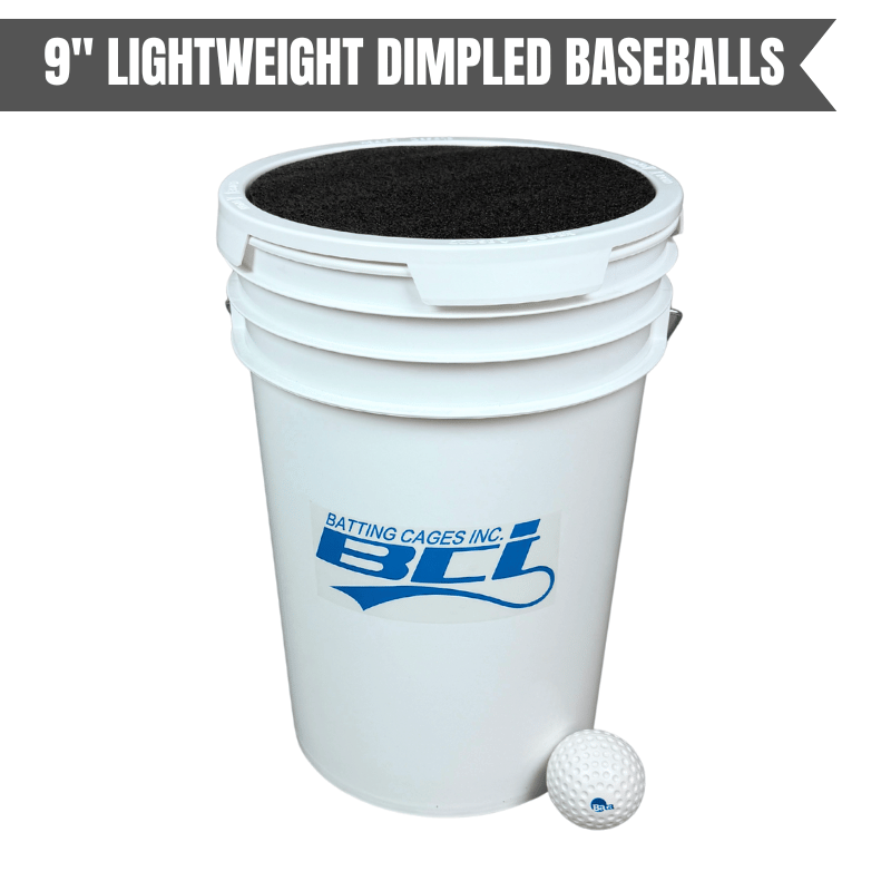 Bucket of 36 Pitching Machine Baseballs– 6 Gallon with Foam Seat Lid Lightweight Dimpled Baseballs