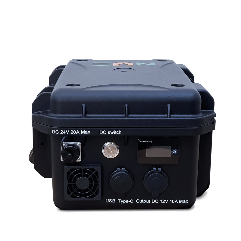 A black hard-shell case with latches, handle, and "Batting Cages Inc" logo in green and orange—ideal for carrying your NUE Suncase 605 Portable Battery or pitching machine securely.