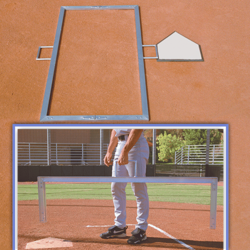 man carrying the Lightweight Aluminum Folding Batter's Box Template