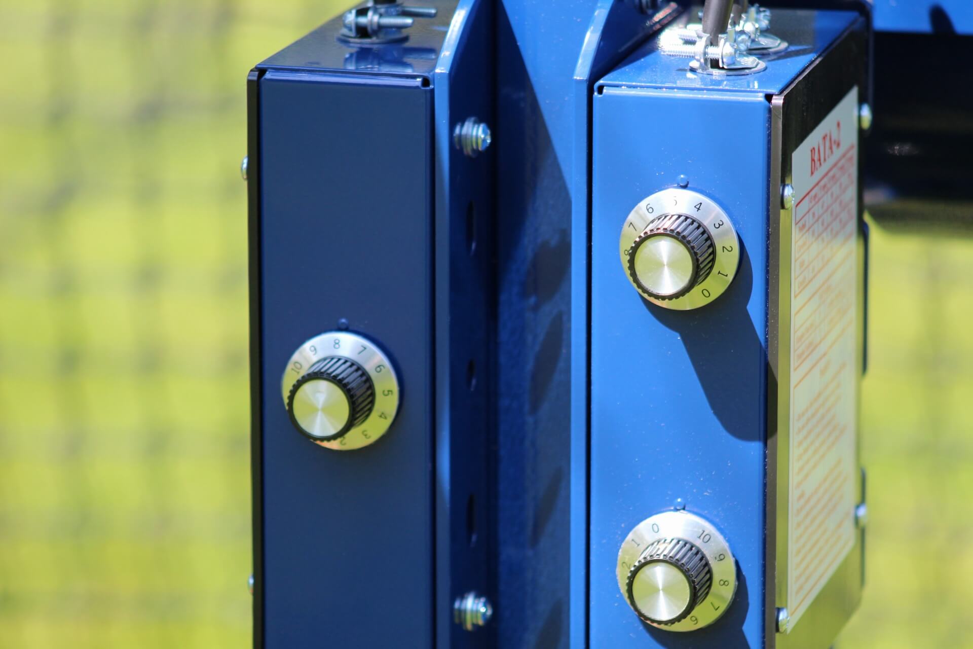 Speed dials on the Bata 2 pitch 3 Pitching machine