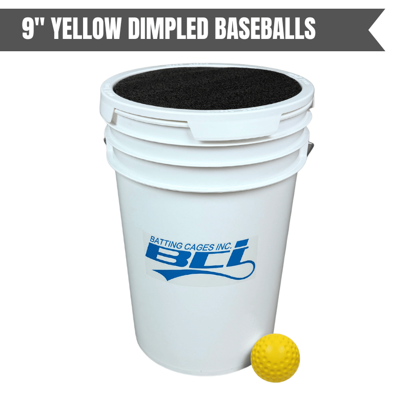 Bucket of 36 Pitching Machine Baseballs– 6 Gallon with Foam Seat Lid Dimpled Baseballs