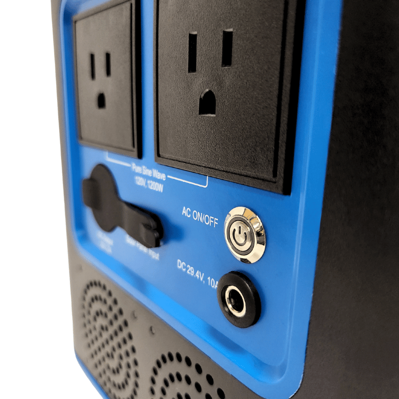 Bata Portable Pitching Machine Battery Close up of the outlets