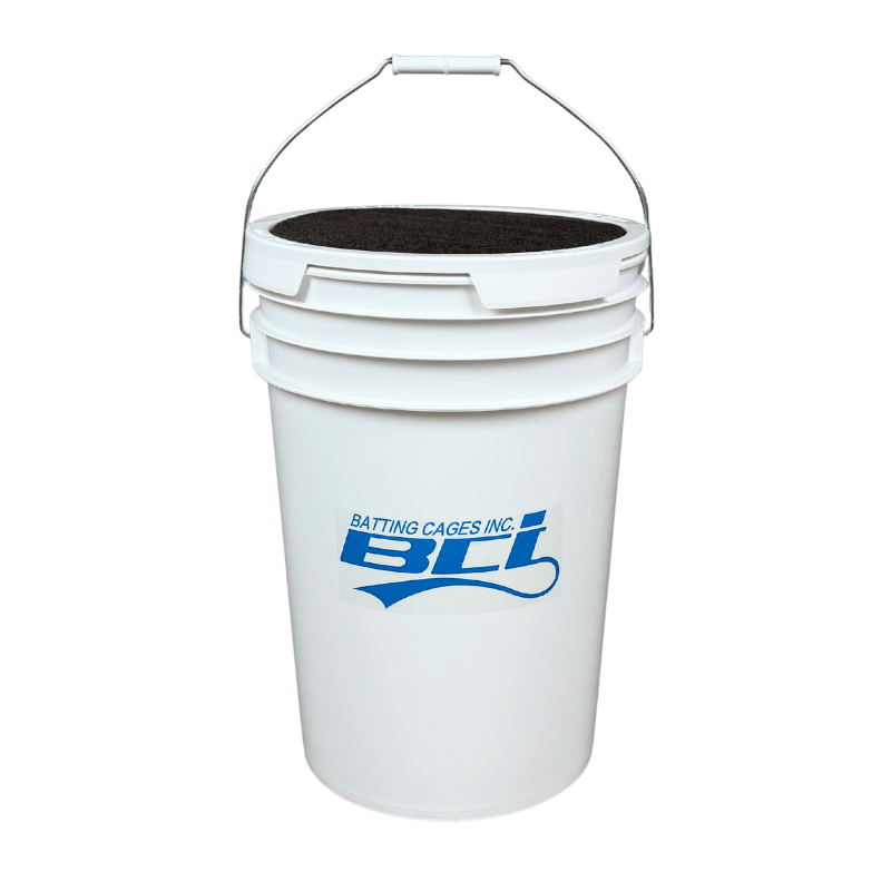 Bucket of 24 Pitching Machine Softballs – 6 Gallon with Foam Seat Lid